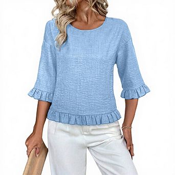 Women's Classic Crew Neck Loose Shirt Fashion 3/4 Sleeve Minimalist Casual Versatile Top