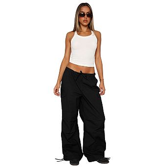 Women's Casual Cargo Pants Loose Tie Waist Straight Leg Fashion Multi-Pocket Versatile Trousers