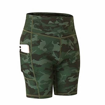 Women's Camo High-Waisted Biker Shorts Nude-Feel Yoga Shorts with Side Pockets