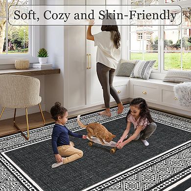 Runner Rugs for Hallways, Long Entryway Rug, with Geometric Patterns, Washable Non Slip Low Pile