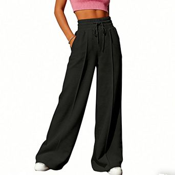 Women's High Waisted Wide Leg Sweatpants Drawstring Lounge Pants with Pockets