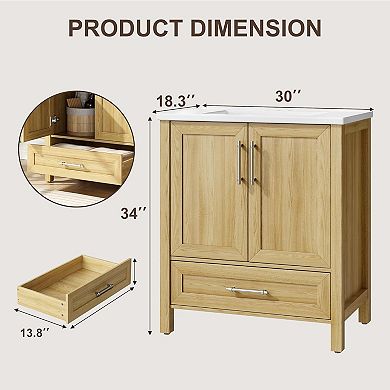 ANIXOL Freestanding Bathroom Vanity with Ceramic Sink, Doors and Drawer