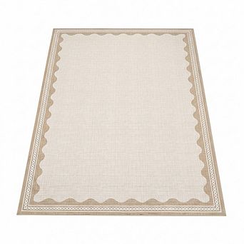 Bordered Wave Print Entryway Rugs,Low Pile Stain-Resistant,Washable,Non Slip