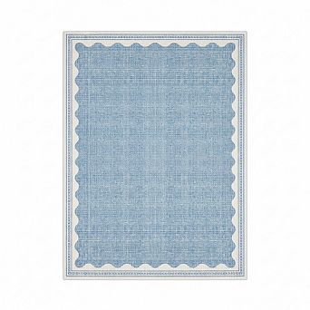 Bordered Wave Print Entryway Rugs,Low Pile Stain-Resistant,Washable,Non Slip