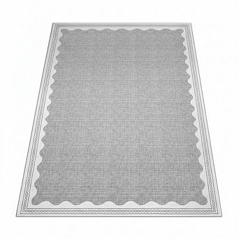 Bordered Wave Print Entryway Rugs,Low Pile Stain-Resistant,Washable,Non Slip
