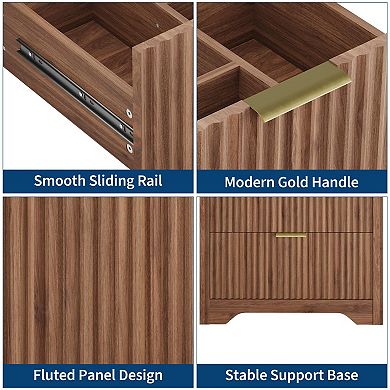 ANIXOL Fluted Bathroom Vanity with Ceramic Sink and Three-Drawer Storage