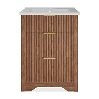 ANIXOL Fluted Bathroom Vanity with Ceramic Sink and Three-Drawer Storage