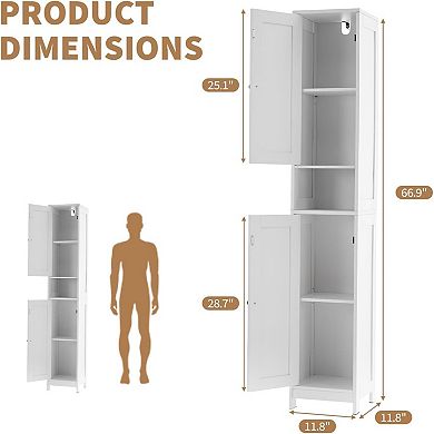 ANIXOL Tall Slim Bathroom Storage Cabinet with Double Doors