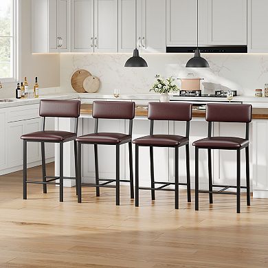 Bar Stools Set of 4, Counter Stools with Back and Thickened Metal Legs