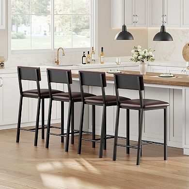 Bar Stools Set of 4, Counter Stools with Back and Thickened Metal Legs