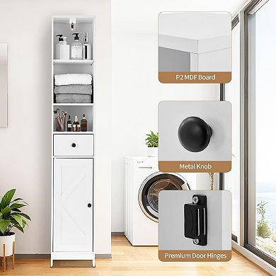 ANIXOL Slim Bathroom Storage Cabinet with Drawer and Sliding Door