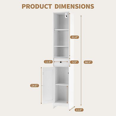 ANIXOL Slim Bathroom Storage Cabinet with Drawer and Sliding Door