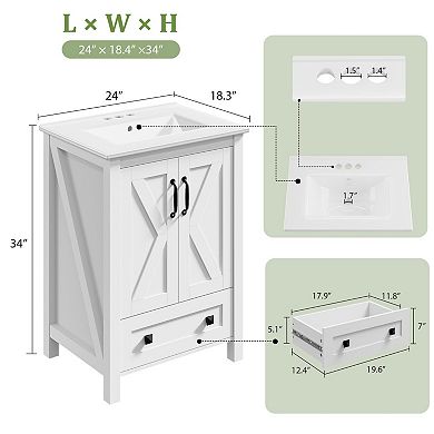ANIXOL Freestanding Bathroom Vanity with Ceramic Sink and Storage Drawer