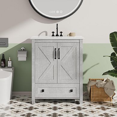 ANIXOL Freestanding Bathroom Vanity with Ceramic Sink and Storage Drawer