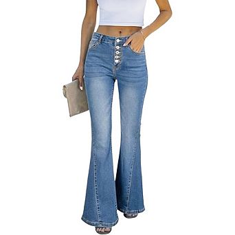 Flare Jeans for Women High Waisted Stretchy Bell Bottoms Wide Leg Side Seam Denim Pants