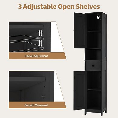 ANIXOL Tall Slim Bathroom Storage Cabinet with 2 Doors, Drawer and Open Shelf
