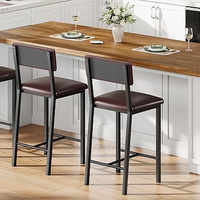 Bar Stools Set of 2 with Backrest and Footrest, Counter Height Bar Stools Set of 2