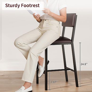 Bar Stools Set of 2 with Backrest and Footrest, Counter Height Bar Stools Set of 2