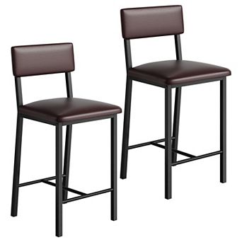 Bar Stools Set of 2 with Backrest and Footrest, Counter Height Bar Stools Set of 2