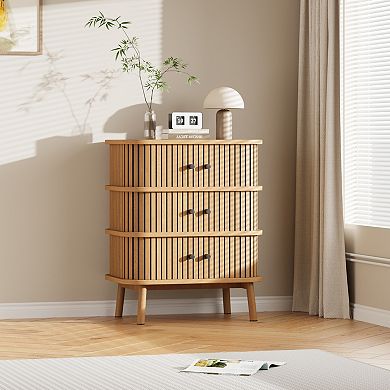 ANIXOL Mid-Century Modern 3-Drawer Dresser with Wicker Sliding Door