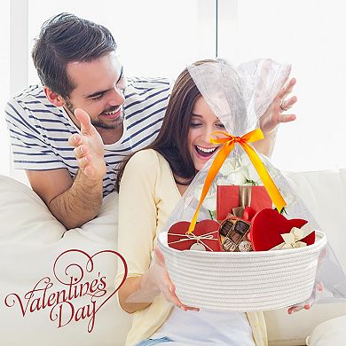 Small Woven Burr Basket with Gift Bags and Ribbons for Valentine's Day