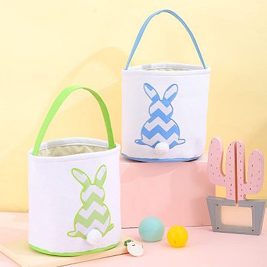 Easter Bunny Basket Stripe Rabbit Egg Hunt Canvas Bucket Fluffy Tail Candy