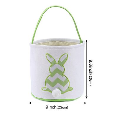 Easter Bunny Basket Stripe Rabbit Egg Hunt Canvas Bucket Fluffy Tail Candy