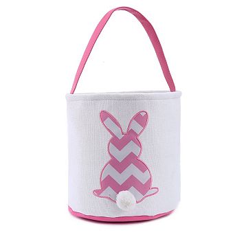Easter Bunny Basket Stripe Rabbit Egg Hunt Canvas Bucket Fluffy Tail Candy