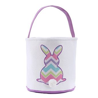 Easter Bunny Basket Stripe Rabbit Egg Hunt Canvas Bucket Fluffy Tail Candy