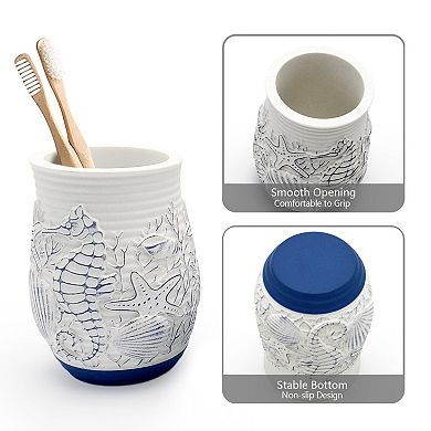 Coastal Seashell Bath Set 4pc Dispenser Holder Cup Dish