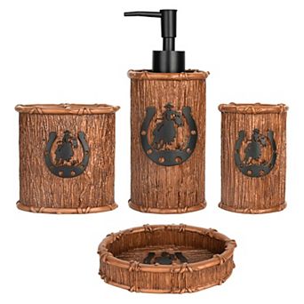 Coastal Seashell Bath Set 4 pc Dispenser Holder Cup Dish