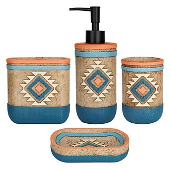 Coastal Seashell Bath Set 4 pc Dispenser Holder Cup Dish