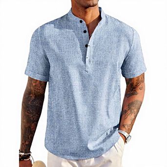 Casual Linen Henley Shirt for Men