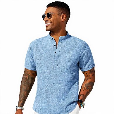 Casual Linen Henley Shirt for Men