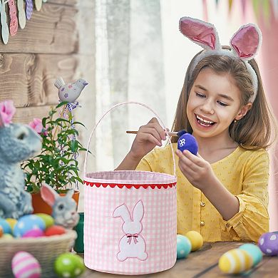 Bunny Gingham Easter Bucket with Handle for Egg Hunt Party Favor