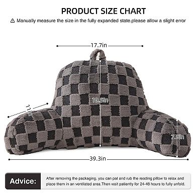 Checkered Reading Pillow Wedge Backrest with Arms for Sitting Up
