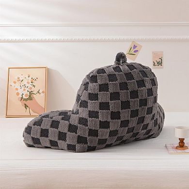 Checkered Reading Pillow Wedge Backrest with Arms for Sitting Up
