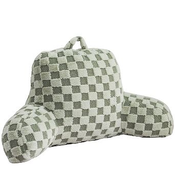 Checkered Reading Pillow Wedge Backrest with Arms for Sitting Up