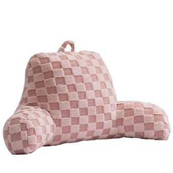 Checkered Reading Pillow Wedge Backrest with Arms for Sitting Up