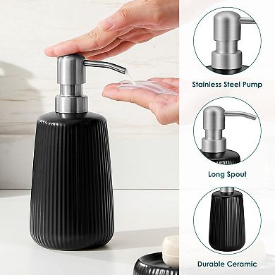 Ceramic Bath Set Soap Pump Toothbrush Holder Tumbler Dish Modern Decor