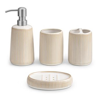 Ceramic Bath Set Soap Pump Toothbrush Holder Tumbler Dish Modern Decor