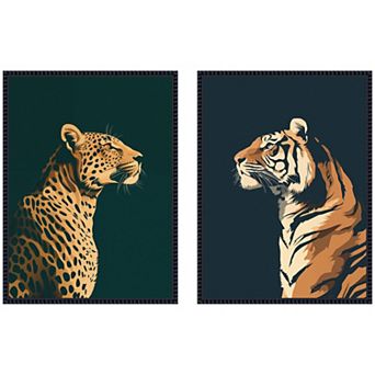 Emerald Leopard Navy Tiger 2 pc Framed Canvas Wall Art Set by The Creative Bunch Studio
