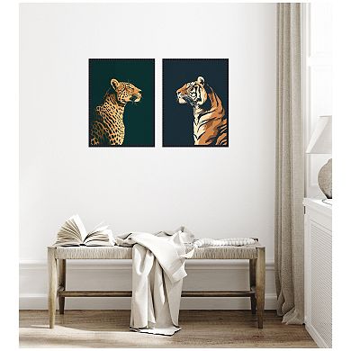 Emerald Leopard Navy Tiger 2 Piece Framed Canvas Wall Art Set by The Creative Bunch Studio