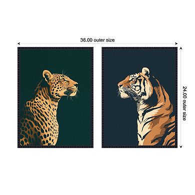 Emerald Leopard Navy Tiger 2 Piece Framed Canvas Wall Art Set by The Creative Bunch Studio