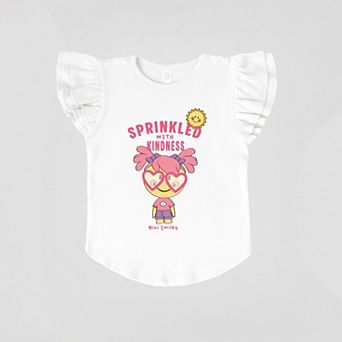 Mini Smiley Sprinkled With Kindness - Flutter Sleeve Graphic T-Shirt