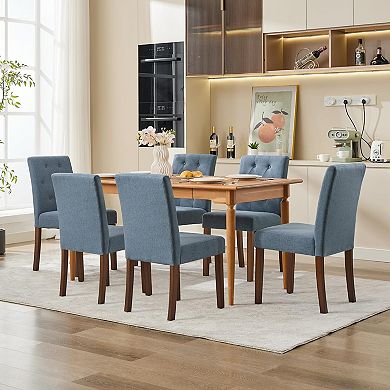 Set of 6 Gray Linen Upholstered Dining Chairs