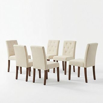 Set of 6 Gray Linen Upholstered Dining Chairs