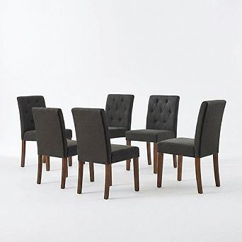 Set of 6 Gray Linen Upholstered Dining Chairs