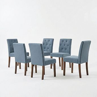 Set of 6 Gray Linen Upholstered Dining Chairs