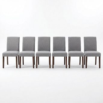 Set of 6 Gray Linen Upholstered Dining Chairs